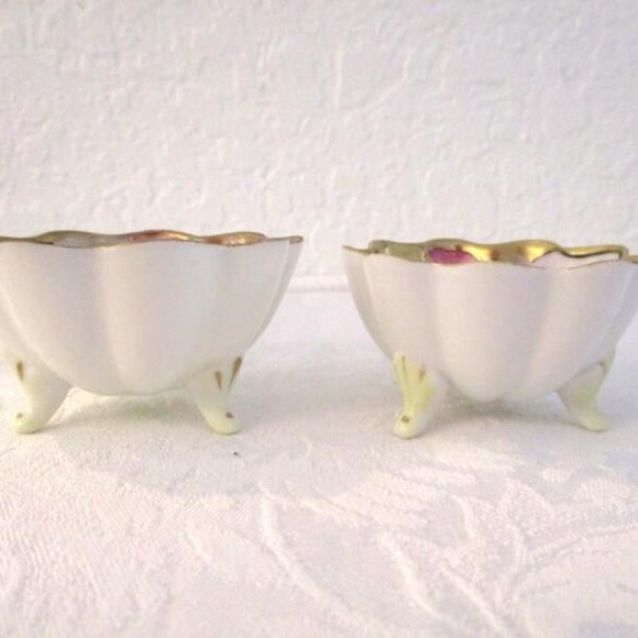 Antique Nippon Porcelain Floral Footed Salt Cellars W/Master Bowl, 7 Pcs - Picture 4 of 5